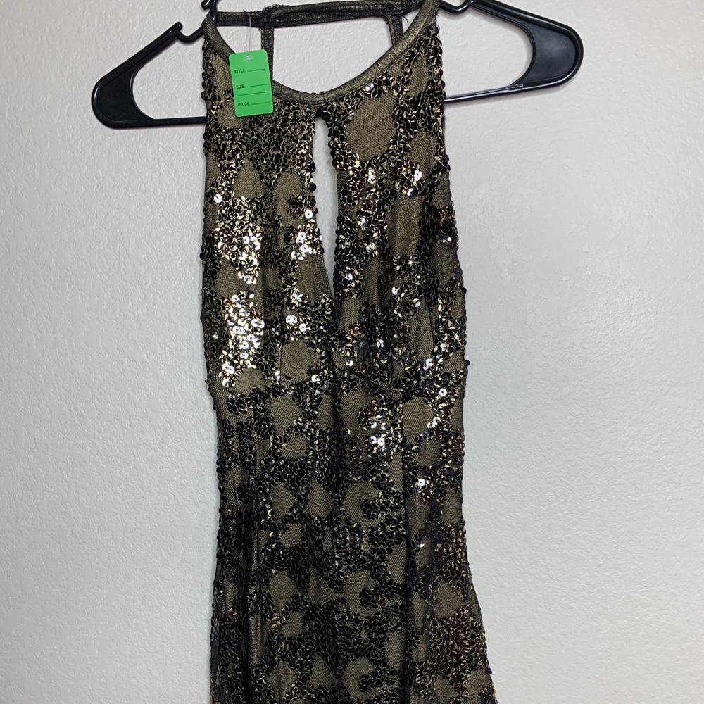 Gold and black sequins cocktail dress